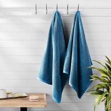 AmazonBasics Quick-Dry, Luxurious, Soft, 100% Cotton Towels, Lake Blue - Set of 2 Bath Towels