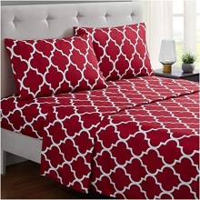 Mellanni Bed Sheet Set - Brushed Microfiber 1800 Bedding - Wrinkle, Fade, Stain Resistant - 4 Piece (Quatrefoil Burgundy Red)
