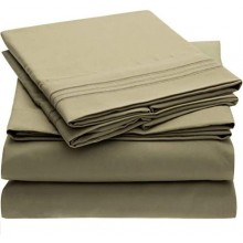 Mellanni Bed Sheet Set - Brushed Microfiber 1800 Bedding - Wrinkle, Fade, Stain Resistant - 4 Piece (Beige)