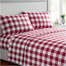 Mellanni Bed Sheet Set - Brushed Microfiber 1800 Bedding - Wrinkle, Fade, Stain Resistant - 4 Piece (Checkered Burgundy)
