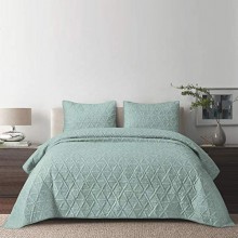 SHALALA NEW YORK Cotton Blend Voile Quilt Set (3 Piece) - Ultra Soft - Pre-Washed Geometric Coverlet Set – 1 Lightweight Reversible Bedspread 2 Quilted Shams for All Season (Glacia Blue)